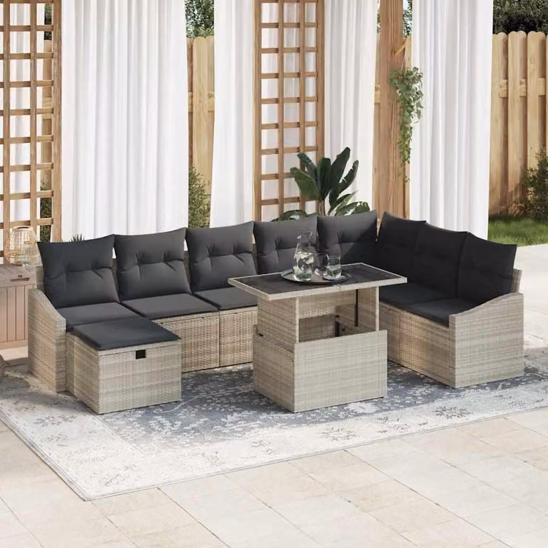 Maison Exclusive - Set da giardino composto da 9 pezzi, divano in rattan sintetico