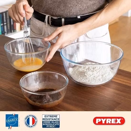 Set di 3 contenitori per alimenti Pyrex in vetro trasparente, capacità 1 l, 2 l e 3 l, lavabili in lavastoviglie e adatti al congelatore