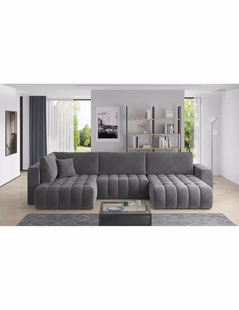 Divano ad angolo BONITA MEUBLORAMA convertibile 6 posti grigio con effetto velluto, lato destro, L: 350 cm, P: 175 cm – 2