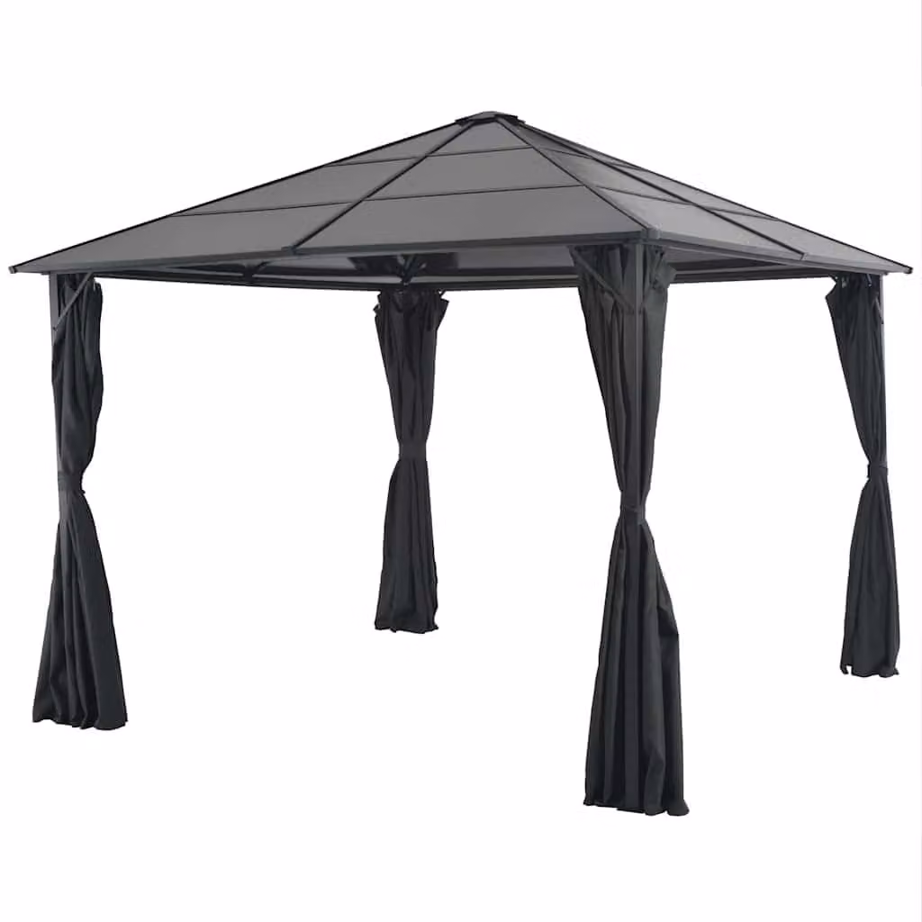 Gazebo da giardino 3x3 metri, colore nero, con tetto in policarbonato, struttura in alluminio e acciaio