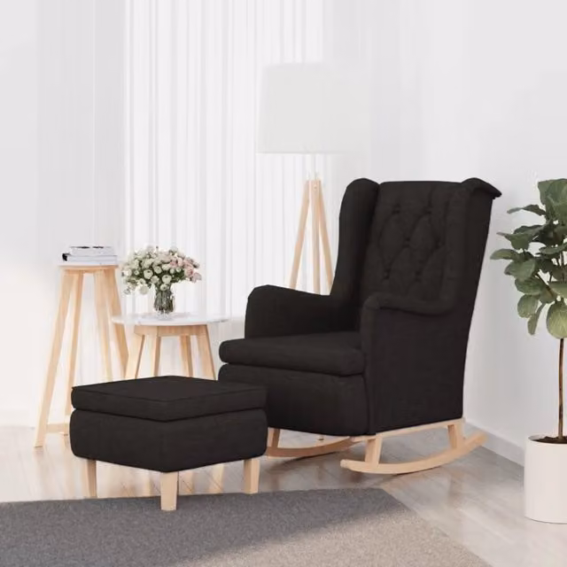 Poltrona relax con sgabello vidaXL in tessuto nero con braccioli e base a dondolo