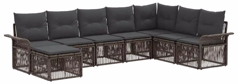 Set da giardino composto da 8 pezzi, colore grigio, realizzato in rattan sintetico