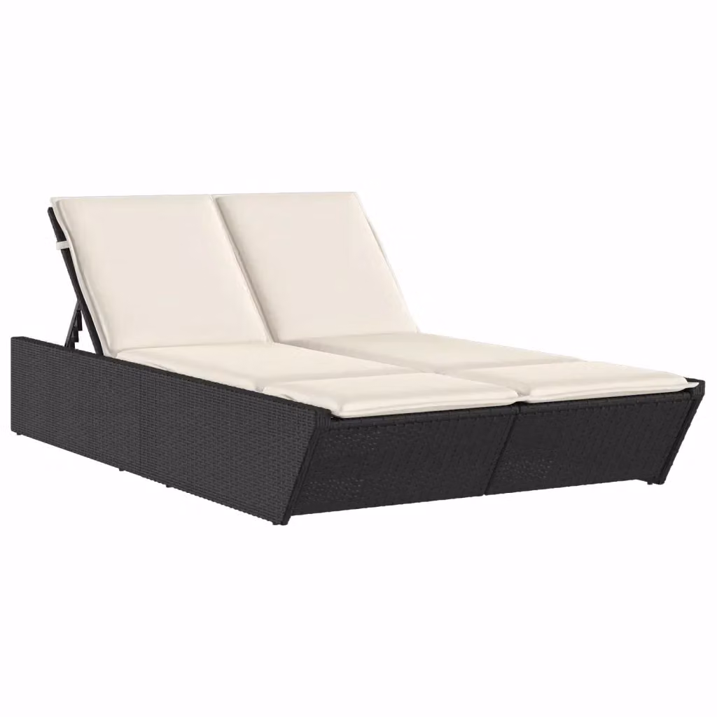 Lettino Prendisole Doppio vidaXL in Polyrattan Nero con Cuscini Impermeabili e Poggiatesta Regolabile – 2