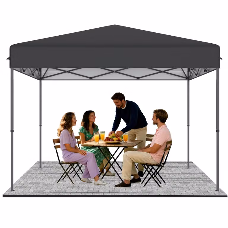 QEENTOE, gazebo pop-up 3x3 metri, colore antracite, altezza regolabile da 240 a 260 cm, impermeabile, resistente alle intemperie invernali, protezione UV, struttura in acciaio, ideale per giardino, campeggio, matrimoni, cortili