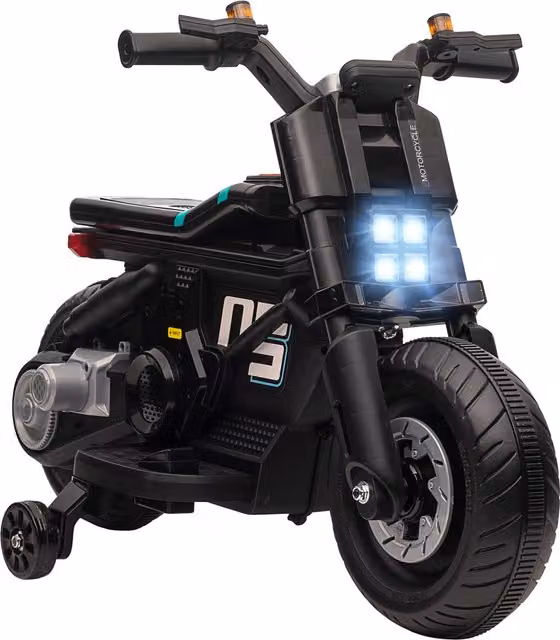 Moto Elettrica HOMCOM per Bambini con Luci, Suoni e Musica, Colore Nero, L/P/H: 86 x 44 x 58 cm