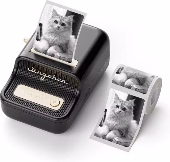Stampante Etichettatrice Bluetooth con Rullata di Etichette inclusa, Colore Nero