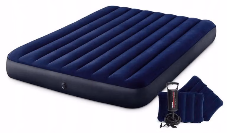 Materasso gonfiabile matrimoniale 203x152 cm con cuscini, rivestito in velluto, marca INTEX, modello 64765