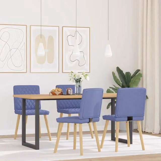 Set di 4 sedie da pranzo moderne vidaXL in tessuto blu jeans con struttura in legno di gomma e metallo