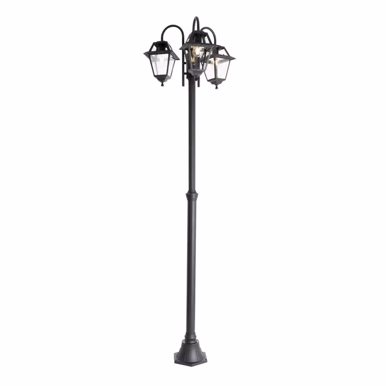 Lanterna da esterno classica nera, 235 cm, 3 luci, IP44, Berta
