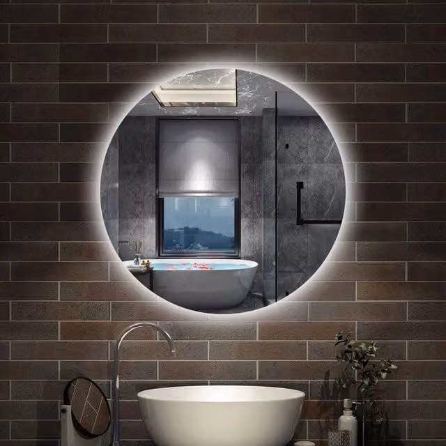 Specchio da bagno tondo Aica Italy bianco con LED dimmerabile, touch control e bordo non sabbiato, Diametro: 70 cm