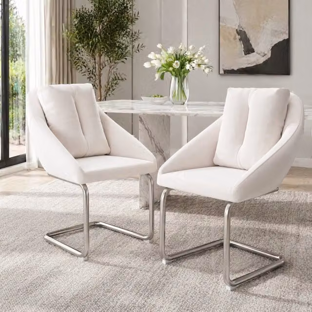 Set di 2 sedie in velluto beige con struttura in metallo; portata 150 kg ciascuna