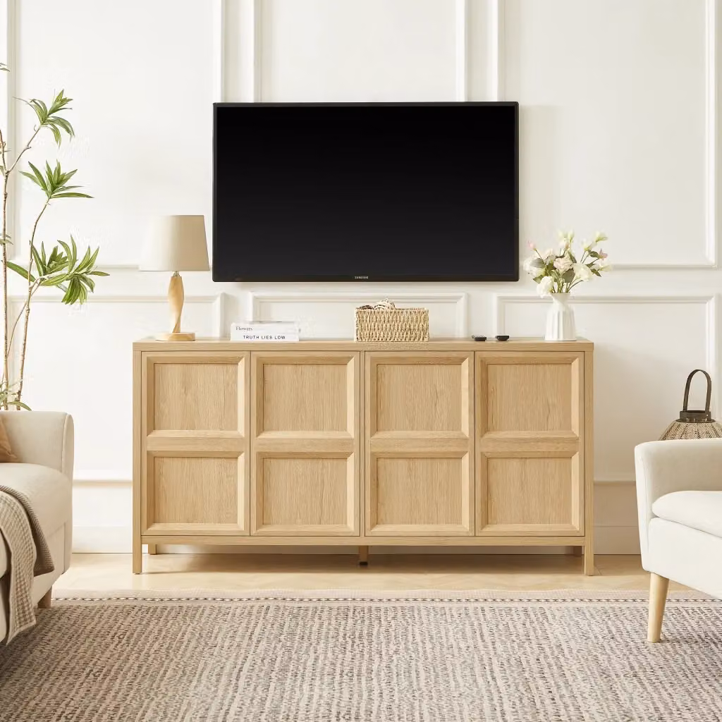 Credenza moderna Chicfurn con 2 ante, apertura tip-on e cerniere soft-close, colore marrone e beige, L 160 x P 40 x H 80 cm – 2