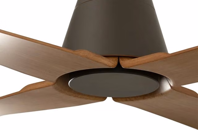 TYPHOON, Ventilatore senza Luce per Esterni, Faro Barcelona Colore: Marrone, Colore Pale: Acero