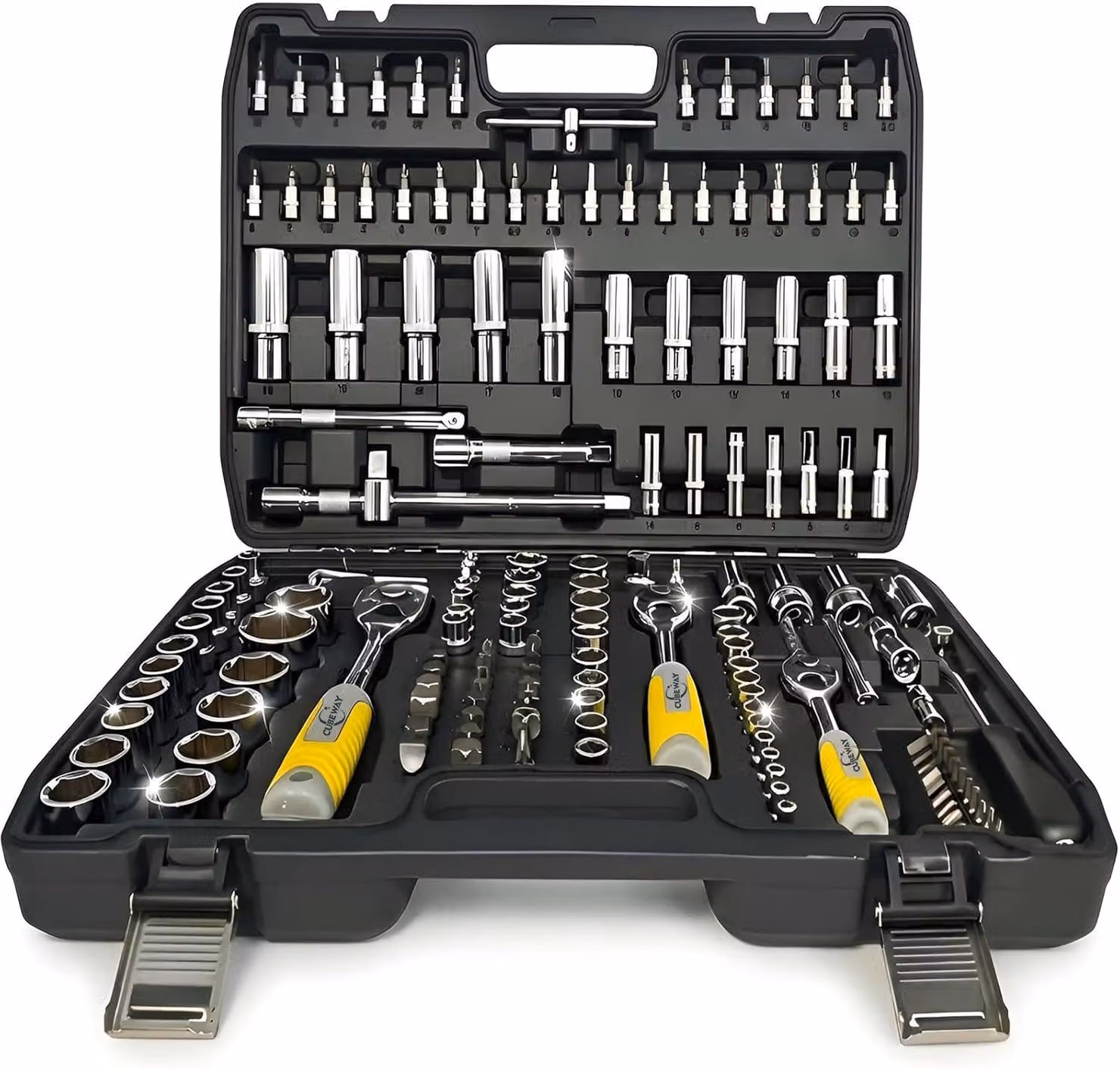 Set di chiavi a bussola e chiavi a cricchetto, 172 pezzi, con attacchi da 1/4", 3/8" e 1/2", per la riparazione di automobili