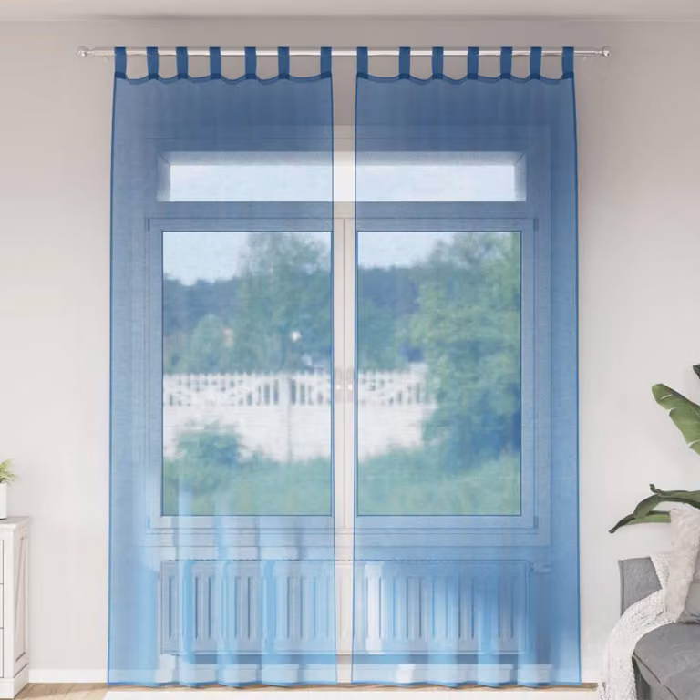 Set di 2 tende in voile semi-trasparenti vidaXL con passanti, colore blu, L: 140 cm, H: 260 cm