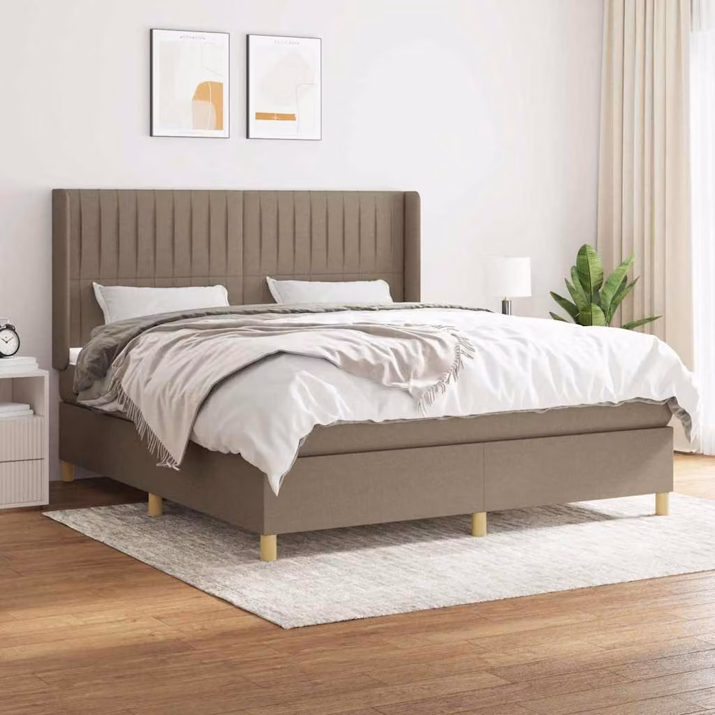 vidaXL Letto Ibrido con Giroletto a Molle e Materasso in Tessuto Beige e Bianco, L/P: 180 x 200 cm – 1