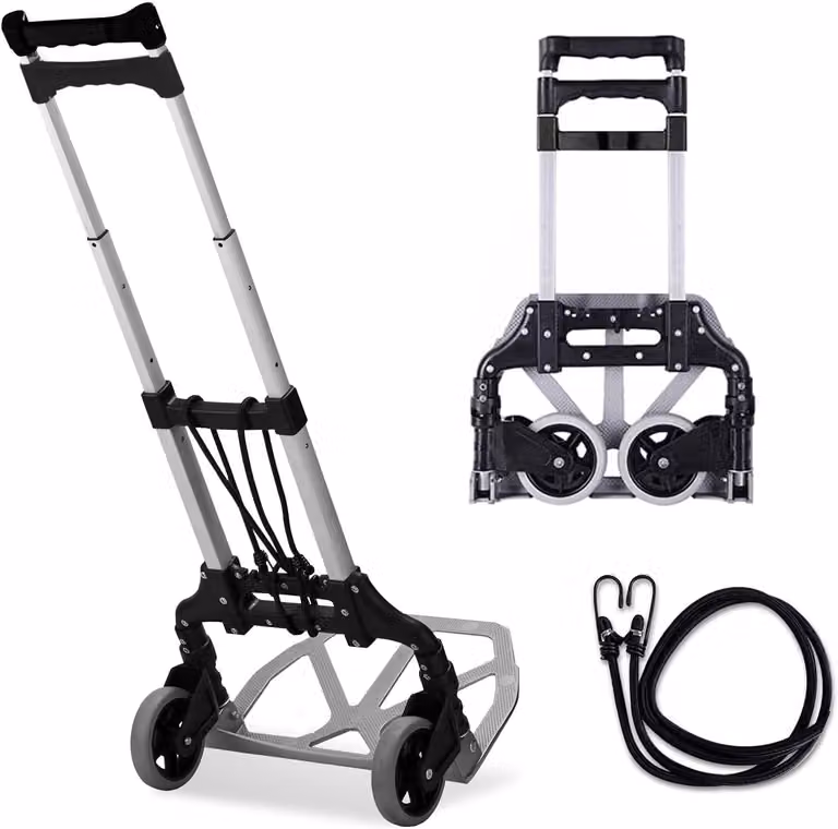 Carrello a piattaforma pieghevole in alluminio - Capacità di carico: 165 kg - Colore: nero - Carrello per il trasporto