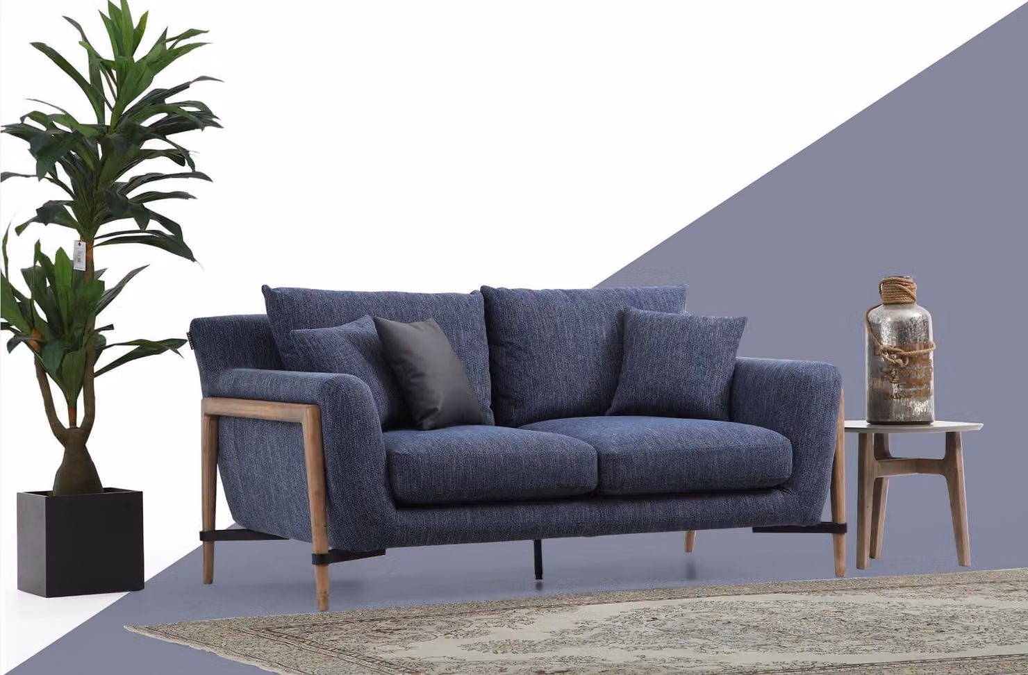 Dreisitzer Sofa 3 Sitzer Stoff Modern Sofas Design Wohnzimmer Blau