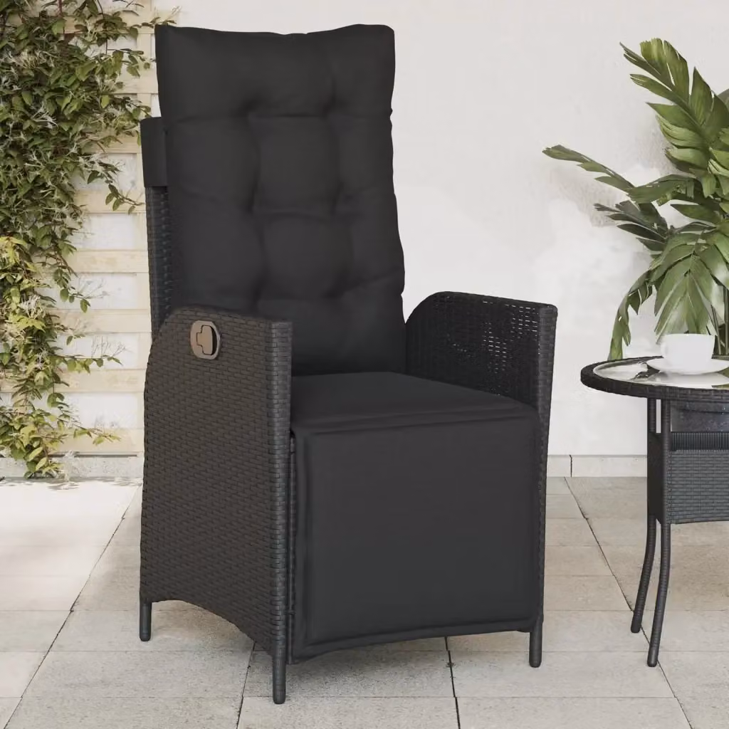 Sedia Reclinabile da Giardino Moderna in Rattan e Metallo Nera con Poggiapiedi – 2