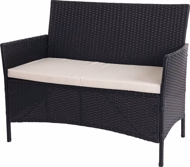 Panchina da giardino in polyrattan Hamar, panca ~ antracite, cuscini color crema