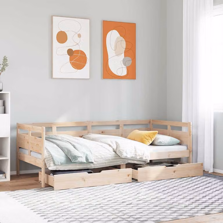 vidaXL Letto singolo con cassetti in legno massello di pino stile rustico L/P/H: 190 x 90 x 66 cm