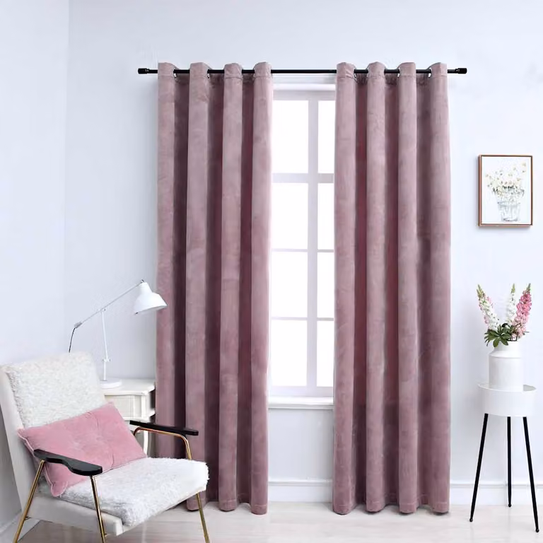 Set di 2 tende oscuranti vidaXL in velluto rosa antico con anelli, L 140 cm x H 245 cm