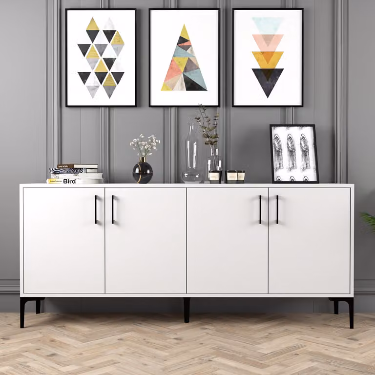 Skye Decor, Kiev- Kiev HCT, bianco, cassettiera, 78x180x35 cm, 100% pannello di particelle rivestito di melamina