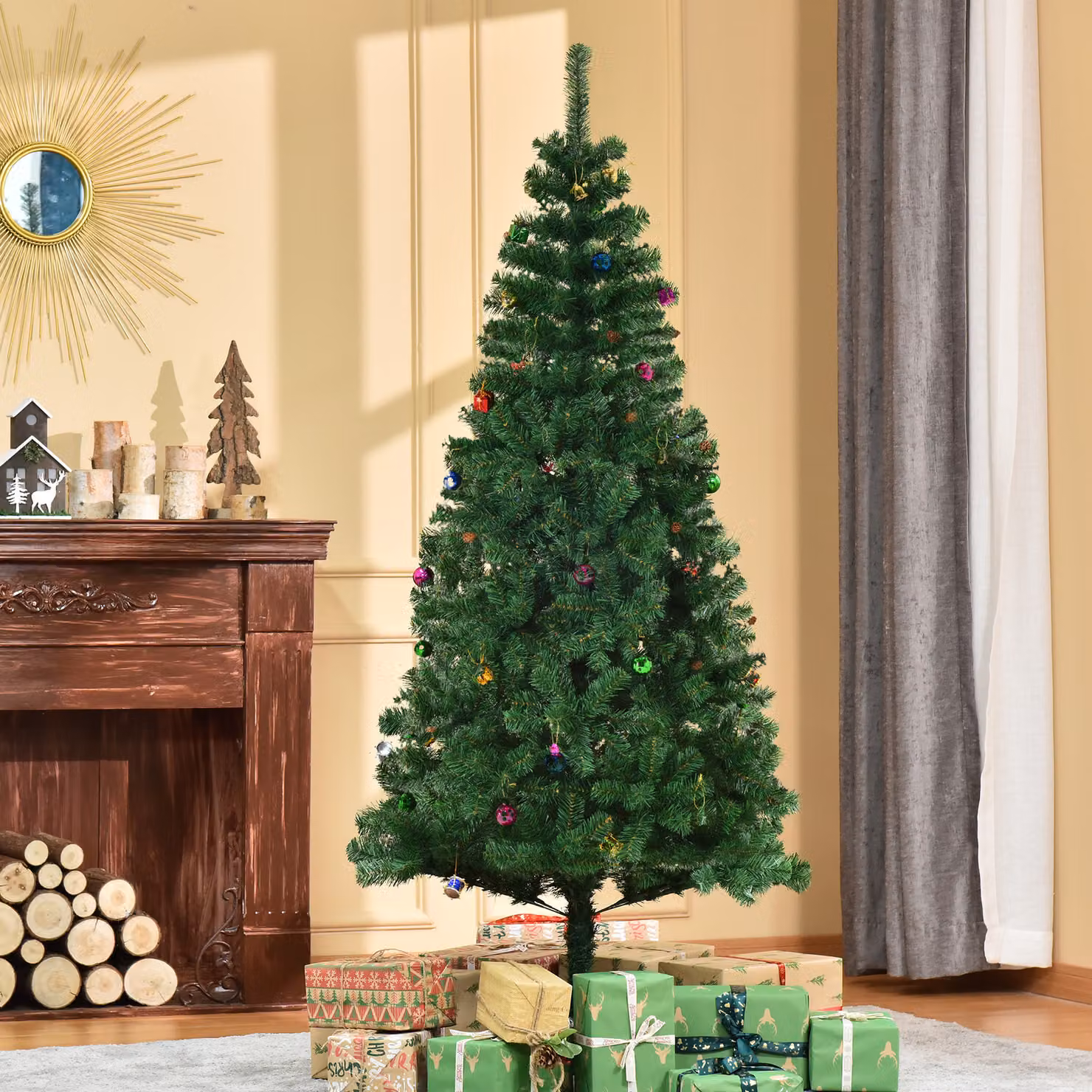 Albero di Natale artificiale HomCom verde con decorazioni e palline, Altezza: 180 cm – 2
