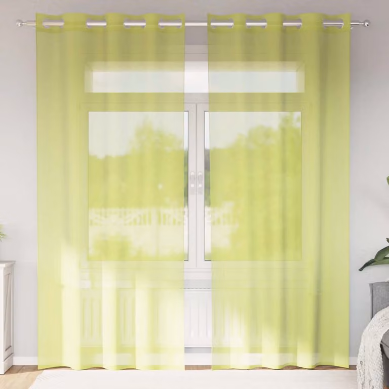 Set di 2 tende in voile semi-trasparenti vidaXL con occhielli, colore verde, L: 140 cm, H: 225 cm