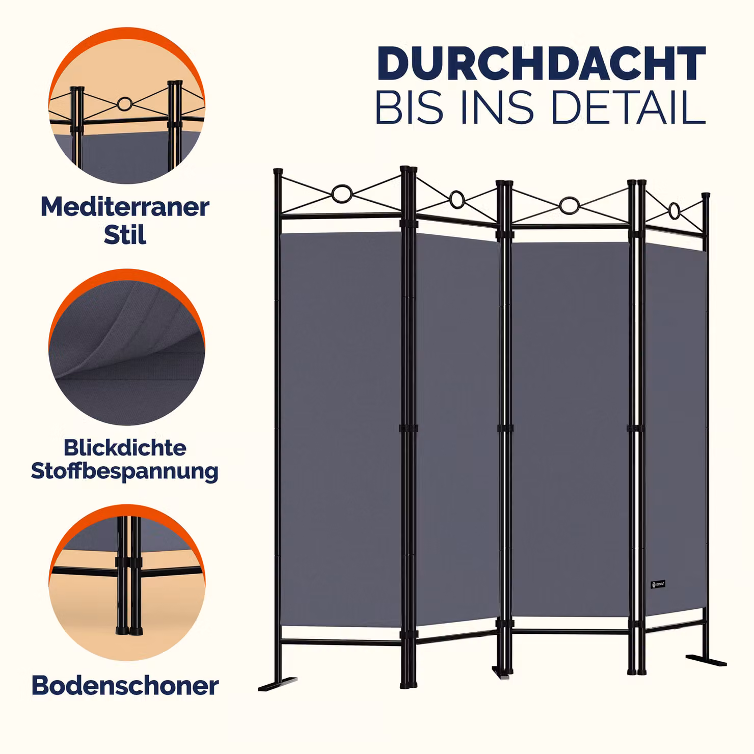 Set di 2 paraventi Lucca Casaria® colore antracite, L: 180 cm, H: 163 cm – 4