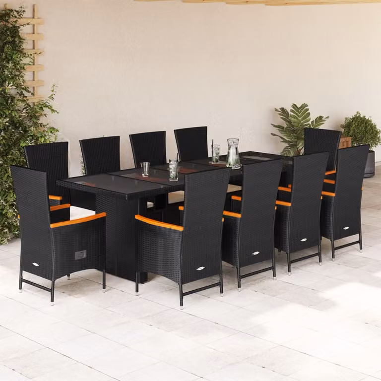 vidaXL Set da Pranzo da Giardino 11 pz in Polyrattan Nero con Piano in Vetro e Acciaio