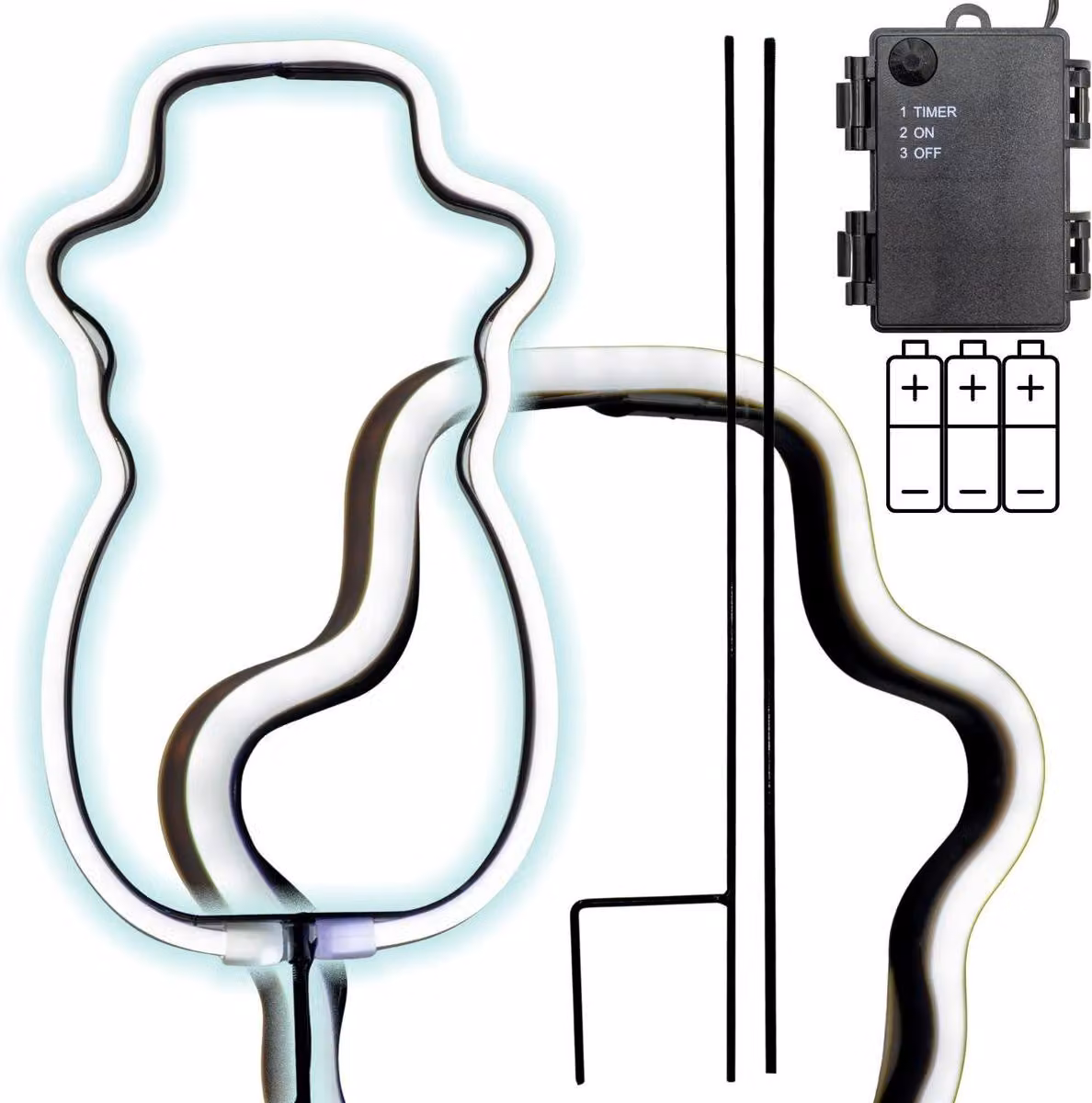 Luca Lighting LED pupazzo di neve 81 LED bianco caldo 96 cm - figura natalizia effetto neon con timer 6h/18h, funzionamento a batteria, IP44 per interni ed esterni