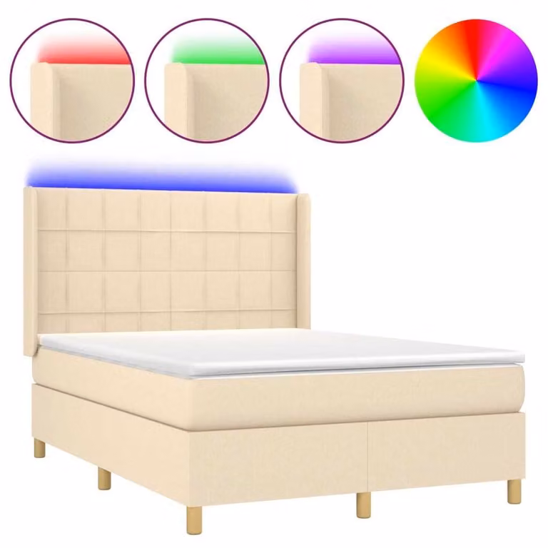 Letto a Molle con Materasso e LED Crema 140x200 cm in Tessuto