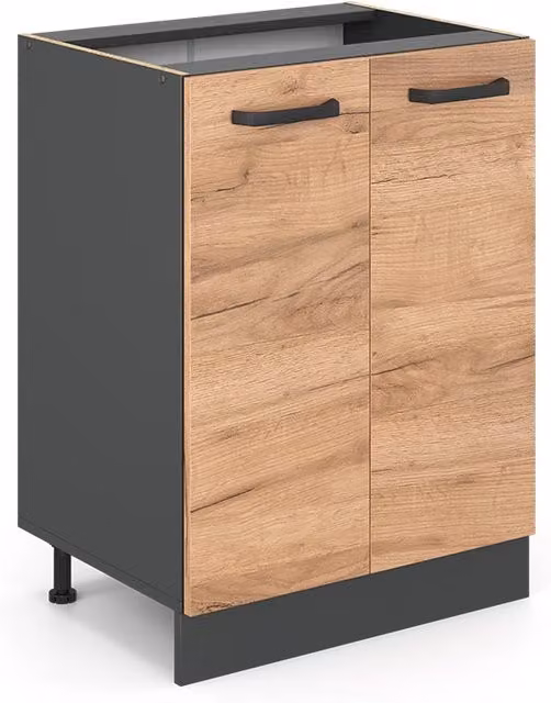 Mobiletto base cucina Vicco R-Line in rovere e antracite con ante a battente, L: 60 cm