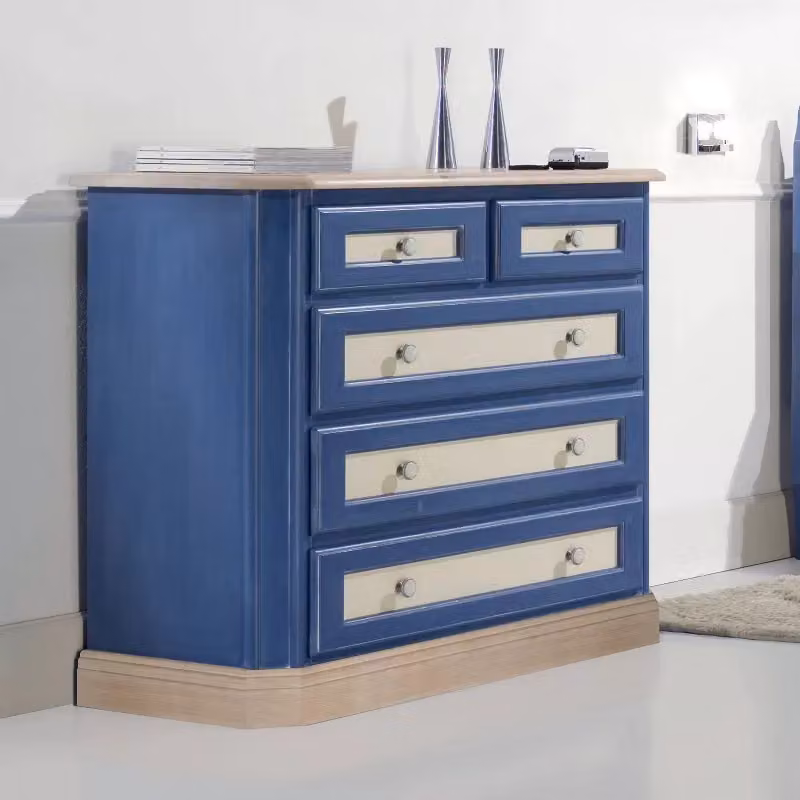Comò con 5 cassetti in legno di abete Mobili 2G blu e miele L: 102 cm, P: 48 cm, H: 90 cm – 2