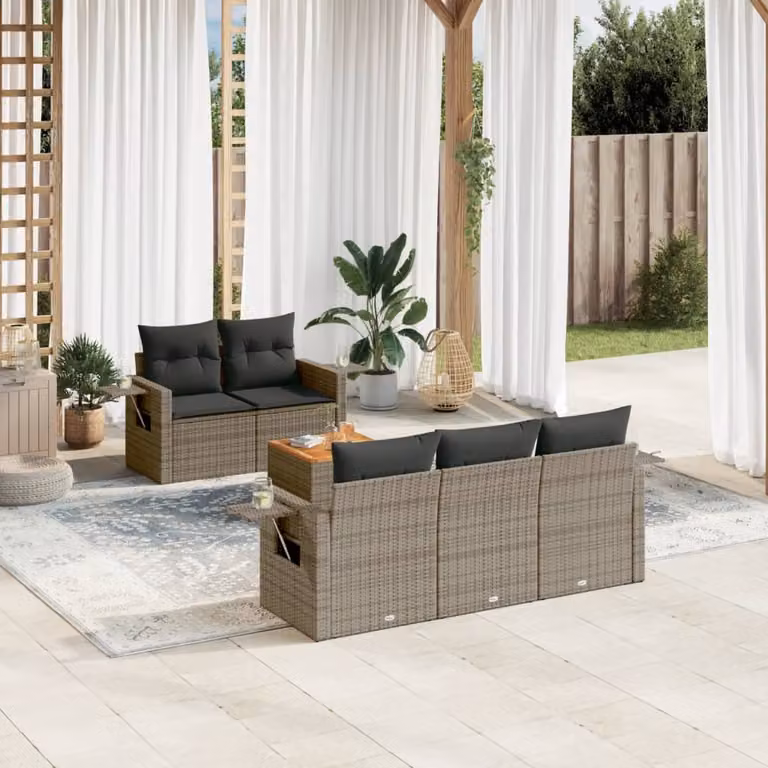 Set Divano da Giardino vidaXL 6 pz in Polyrattan Grigio con Cuscini e Tavolino