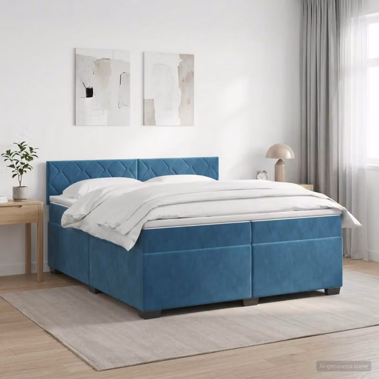 Maison Exclusive - Letto boxspring con materasso blu scuro 200 x 200 cm in velluto