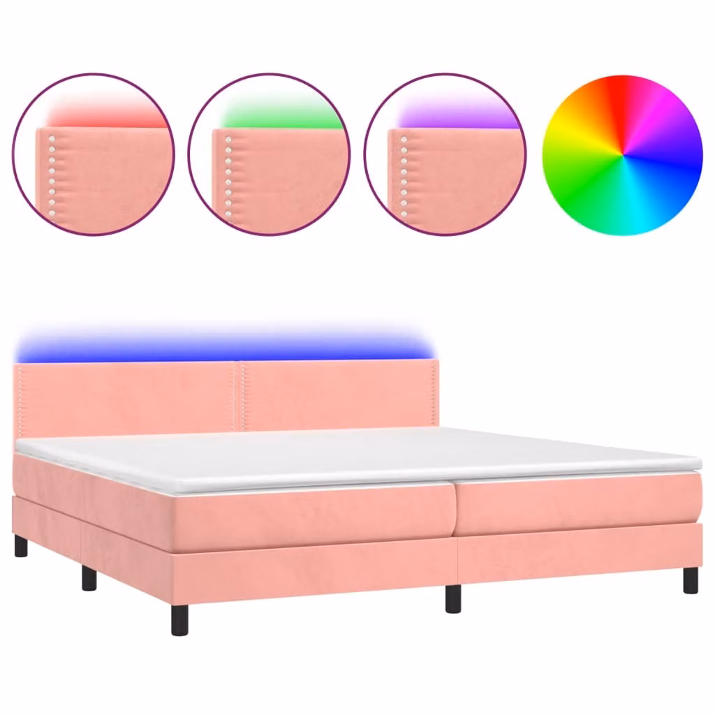 Letto a Molle con Materasso e LED Rosa 200x200 cm in Velluto