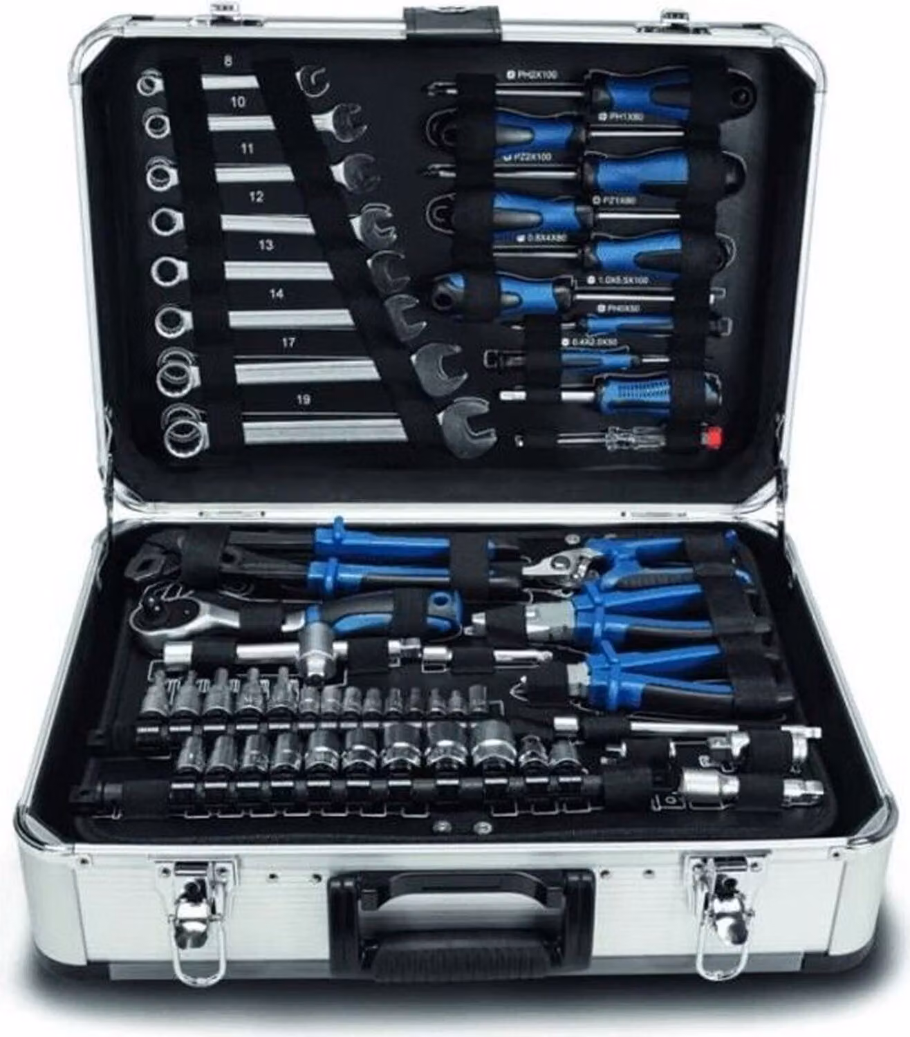 102-piece tool kit - SCHEPPACH - TB150 - Chrome vanadium steel tools - Aluminum case. lockable