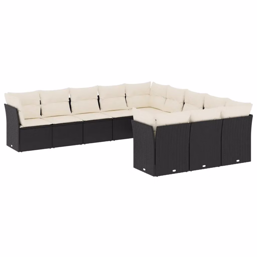 vidaXL Set Divani da Giardino a L 11 pz con Cuscini in Polyrattan Nero e Struttura in Acciaio – 2