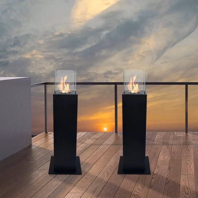Camino a bioetanolo Arba, Caminetto, Focolare senza fumo, Riscaldatore ad etanolo, Made in Italy, 20x20 h70 cm, Nero