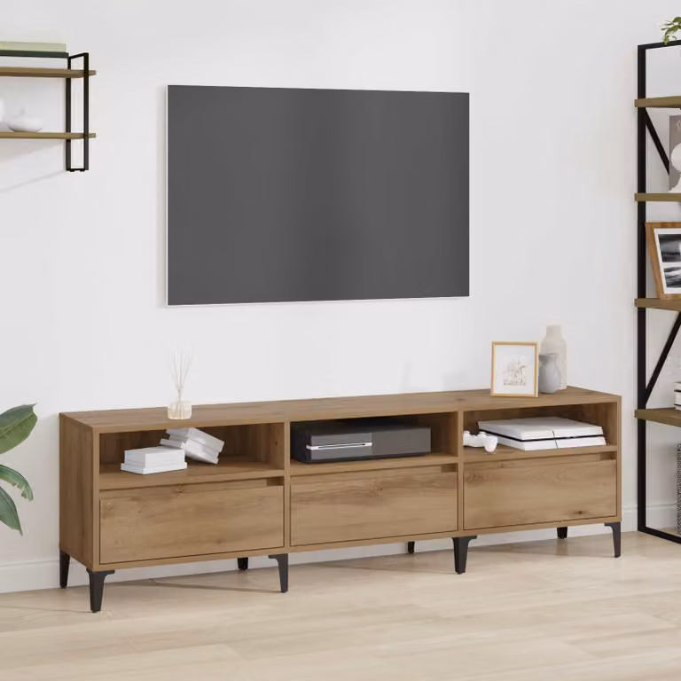 Supporto TV mobile vidaXL in legno e metallo color rovere artigianale, L/P/H: 150 x 30 x 45 cm