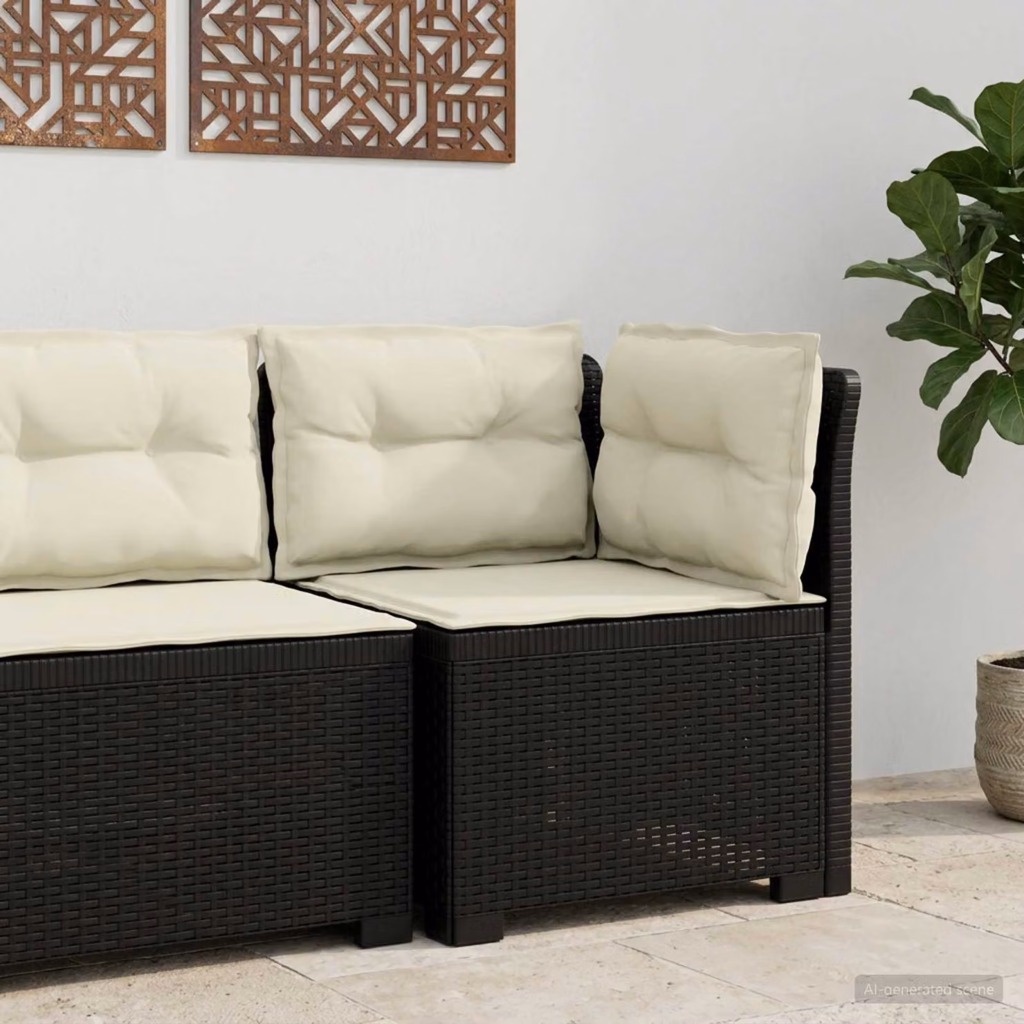 Divano da giardino singolo vidaXL con cuscini in aspetto rattan, antracite e beige, L: 70 cm, P: 62 cm, H: 62 cm