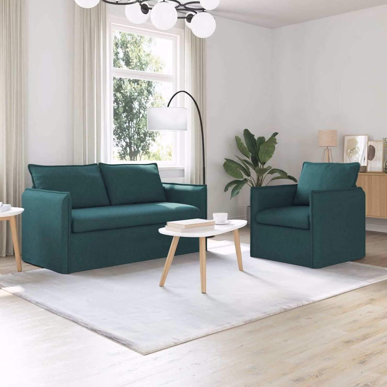 Set di 2 divani vidaXL moderni in tessuto verde con struttura in metallo L: 196 cm, P: 82 cm, H: 85 cm – 1