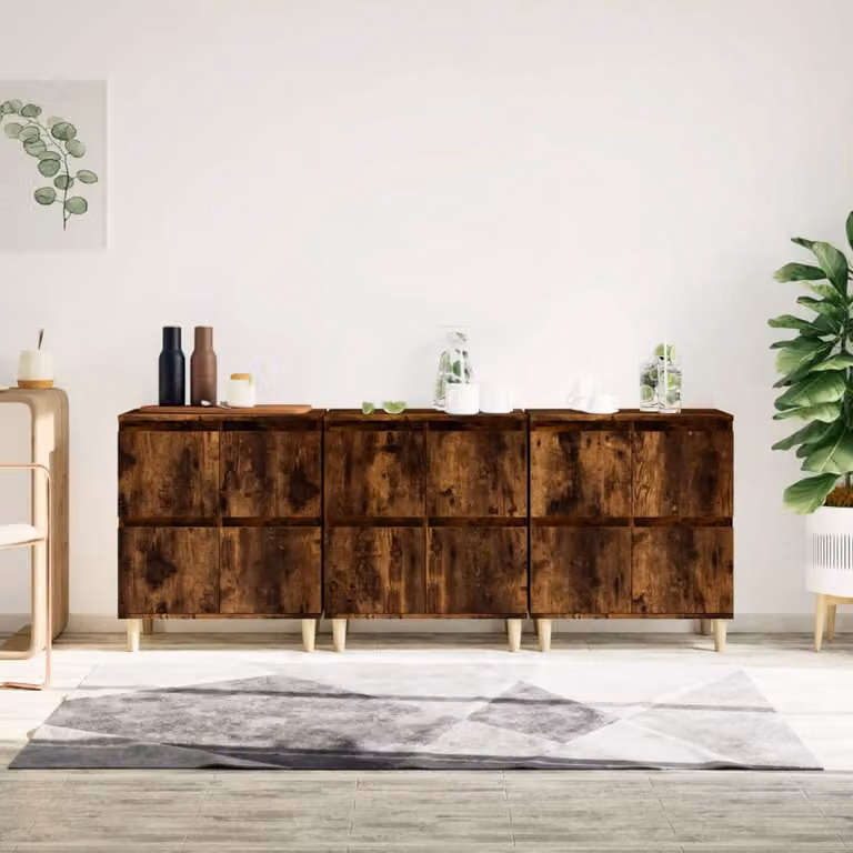 Set di 3 credenze vidaXL in legno multistrato e MDF, colore rovere fumo, L 60 cm x P 35 cm x H 70 cm