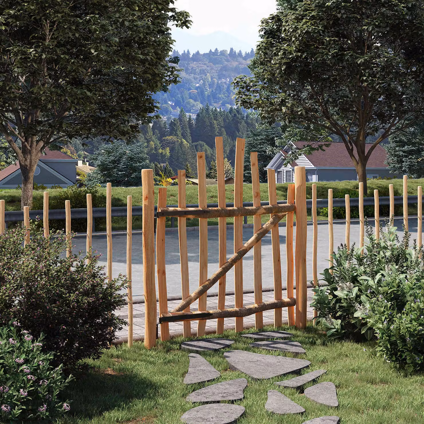 Cancello singolo ad arco vidaXL in legno e metallo marrone L: 100 cm, H: 120 cm