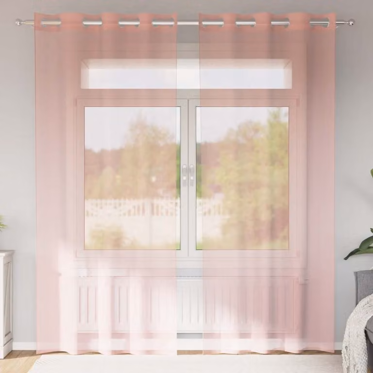 Set di 2 tende in voile semi-trasparenti vidaXL con occhielli, colore rosa, L: 140 cm, H: 245 cm