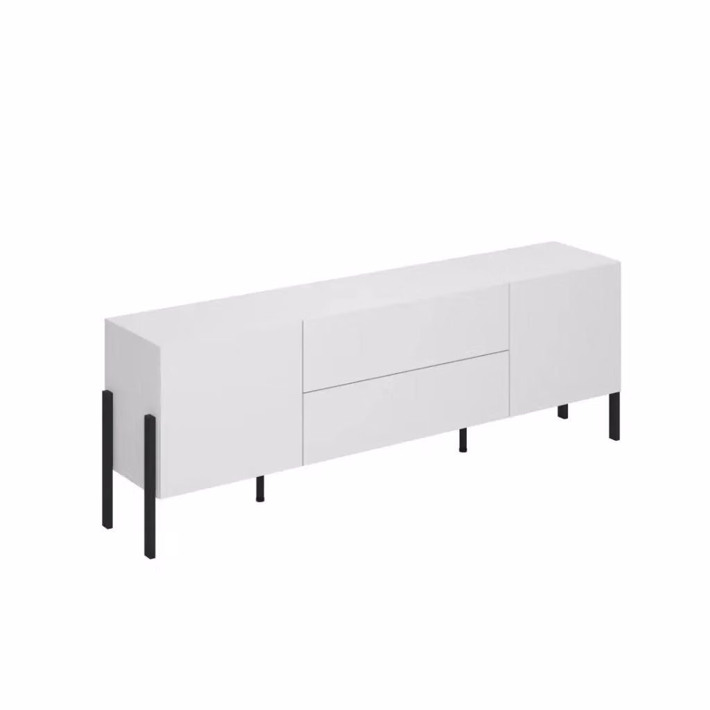 Pack salotto SALMA MEUBLORAMA composto da mobile TV, buffet con 2 porte e 3 cassetti e armadio, bianco e nero opaco – 2
