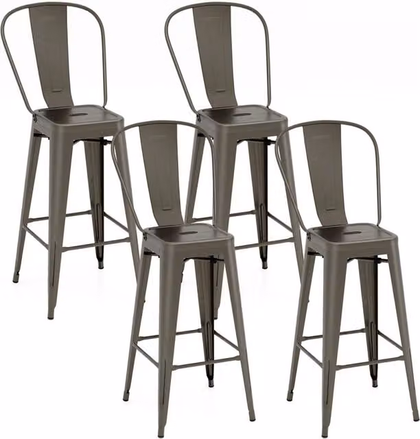 Set di 4 Sgabelli da Bar Impilabili in Metallo con Schienale Rimovibile Canna di Fucile Robusti per Cucina e Casa