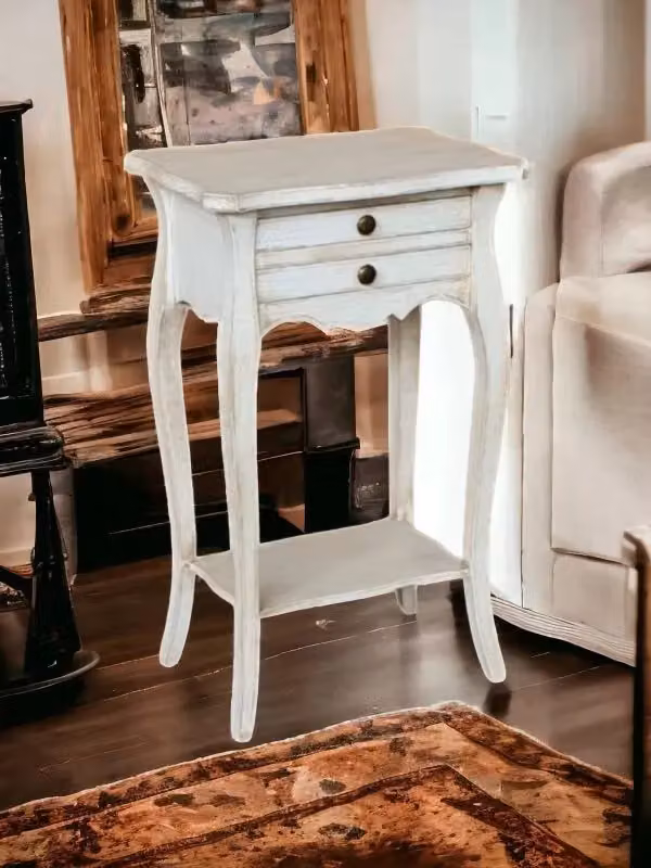 Comodino porta telefono in legno stile shabby chic bianco anticato Mobili 2G L/P/H: 45 x 35 x 70 cm – 3